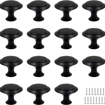 Biaungdo 15 Pack 1Inch Flat Black Kitchen Cabinet Knobs Drawer Dresser Handles Knobs, Round Drawer Handles.