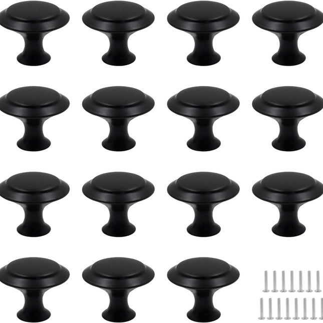 Biaungdo 15 Pack 1Inch Flat Black Kitchen Cabinet Knobs Drawer Dresser Handles Knobs, Round Drawer Handles.