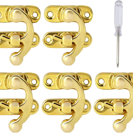 Biaungdo 5pcs Gold Vintage Style Swing Bag Clasp Closure Lock Latch for Furniture Wooden Box Jewelry Case Silver Tone with Mounting Screw & Screwdriver, 33 x 29 mm.