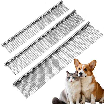 Biaungdo 3 Pcs Dog Grooming Combs Set, Metal Dog Comb for Removing Tangles and Knot, Cat Brush Grooming Tool for Long Haired Pets(7.48 x 1.65 inch & 7.4 x 1.3 inch & 6.5 x 1.14 inch).