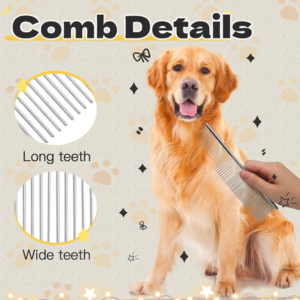 Biaungdo 3 Pcs Dog Grooming Combs Set, Metal Dog Comb for Removing Tangles and Knot, Cat Brush Grooming Tool for Long Haired Pets(7.48 x 1.65 inch & 7.4 x 1.3 inch & 6.5 x 1.14 inch).