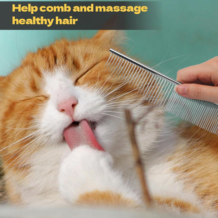 Biaungdo 3 Pcs Dog Grooming Combs Set, Metal Dog Comb for Removing Tangles and Knot, Cat Brush Grooming Tool for Long Haired Pets(7.48 x 1.65 inch & 7.4 x 1.3 inch & 6.5 x 1.14 inch).