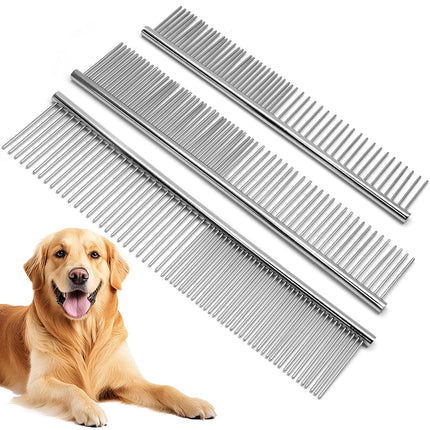 Biaungdo 3 Pcs Dog Grooming Combs Set, Metal Dog Comb for Removing Tangles and Knot, Cat Brush Grooming Tool for Long Haired Pets(7.48 x 1.65 inch & 7.4 x 1.3 inch & 6.5 x 1.14 inch).