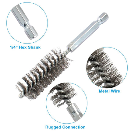 Biaungdo 6 Pcs Stainless Steel Bore Brush, Twisted Wire Drill Brush Metal Bristles Wire Brush Bore Cleaning Brush with Hex Shank Handle for Power Drill Plumbing Tools(8/10/12/15/17/19mm).