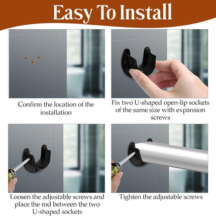 Biaungdo 1-1/4 Inch Stainless Steel Closet Rod End Supports, 4 Pcs Black Heavy Duty Wardrobe Rod Brackets Closet Pole Sockets Flange Rod Holder, U-Shaped.