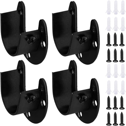 Biaungdo 1-1/4 Inch Stainless Steel Closet Rod End Supports, 4 Pcs Black Heavy Duty Wardrobe Rod Brackets Closet Pole Sockets Flange Rod Holder, U-Shaped.