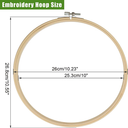 Biaungdo 2 Pieces 10 Inch Embroidery Hoops, Round Wood Embroidery Hoops, Adjustable Bamboo Circle Cross Stitch Hoop Ring, Wooden Embroidery Frames for Art Craft Sewing, Christmas Decoration.