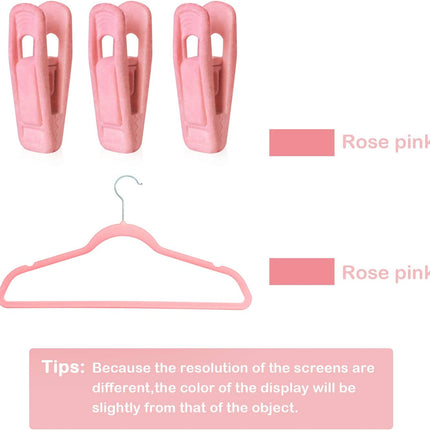 Brush Pink Velvet Hangers Clips 20 PCS, Premium Velvet Clips for Thin Velvet Hanger, Non Slip Strong Finger Clips Perfect for Suit Skirt Pant Clothes Velvet Hangers.