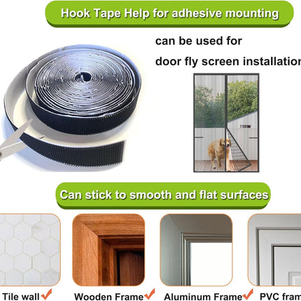 Stronger Adhesive Tape Hook Tape Self-Adhesive, Width 2cm, Length 600cm, Black, for Magnetic Screen Door Mesh Window Curtains.