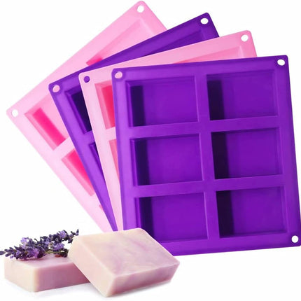 Bangp 4 Pack Silicone Soap Molds,Rectangle Soap Mold,6 Cavities Silicone Molds for Craft Soap Making,Chocolate, Cake Molds,with 100pcs 3.5x5 inches Bags.