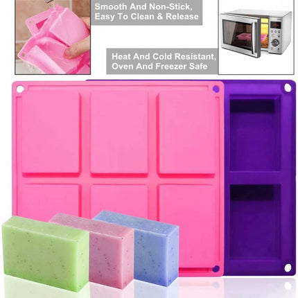 Bangp 4 Pack Silicone Soap Molds,Rectangle Soap Mold,6 Cavities Silicone Molds for Craft Soap Making,Chocolate, Cake Molds,with 100pcs 3.5x5 inches Bags.