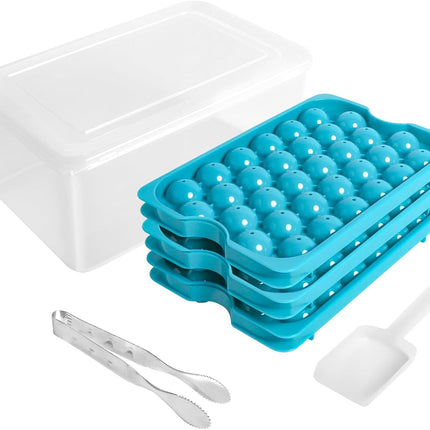 Bangp Ice Cube Tray with Lid and Bin,3 Pack Round Ice Trays for Freezer with Lid,96PCS 0.8" Ice Balls for Chilling Drinks Coffee Juice,Ice Cube Trays for Freezer with Ice Container,Ice Scoop & Tongs.