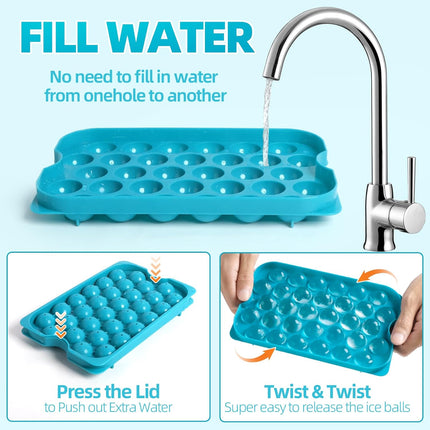 Bangp Ice Cube Tray with Lid and Bin,3 Pack Round Ice Trays for Freezer with Lid,96PCS 0.8" Ice Balls for Chilling Drinks Coffee Juice,Ice Cube Trays for Freezer with Ice Container,Ice Scoop & Tongs.