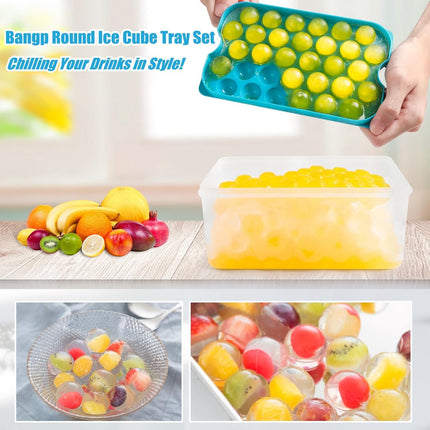 Bangp Ice Cube Tray with Lid and Bin,3 Pack Round Ice Trays for Freezer with Lid,96PCS 0.8" Ice Balls for Chilling Drinks Coffee Juice,Ice Cube Trays for Freezer with Ice Container,Ice Scoop & Tongs.