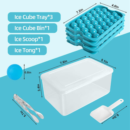 Bangp Ice Cube Tray with Lid and Bin,3 Pack Round Ice Trays for Freezer with Lid,96PCS 0.8" Ice Balls for Chilling Drinks Coffee Juice,Ice Cube Trays for Freezer with Ice Container,Ice Scoop & Tongs.
