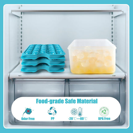 Bangp Ice Cube Tray with Lid and Bin,3 Pack Round Ice Trays for Freezer with Lid,96PCS 0.8" Ice Balls for Chilling Drinks Coffee Juice,Ice Cube Trays for Freezer with Ice Container,Ice Scoop & Tongs.