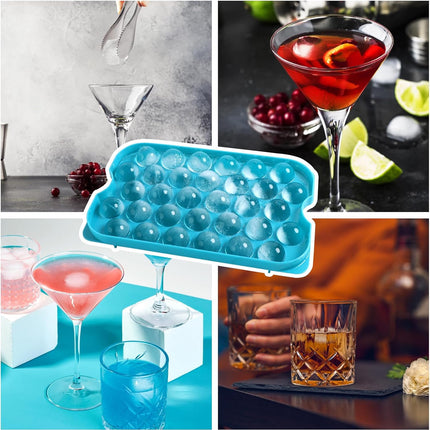 Bangp Ice Cube Tray with Lid and Bin,3 Pack Round Ice Trays for Freezer with Lid,96PCS 0.8" Ice Balls for Chilling Drinks Coffee Juice,Ice Cube Trays for Freezer with Ice Container,Ice Scoop & Tongs.