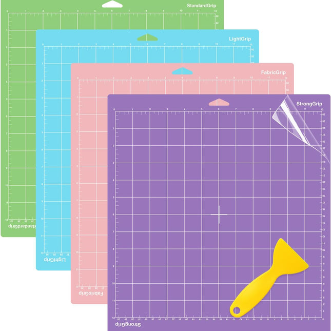 WISYOK 4-Pack 12x12 Inch Cutting Mats for Explore Air 2/Air/One/Maker, Reusable Adhesive Replacement Mats (Standard, Light, Strong, Fabric) for Crafts, Quilting, Sewing.