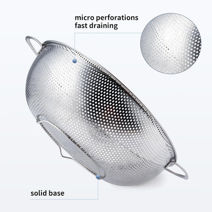 Colander Stainless Steel 3-Quart, Metal Strainer with Base, Strainer for Kitchen Food, Dishwasher Safe.