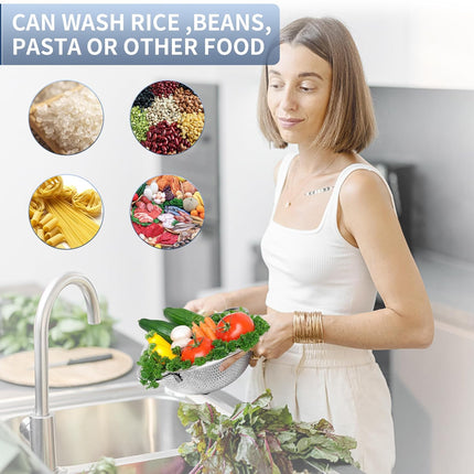 Colander Stainless Steel 3-Quart, Metal Strainer with Base, Strainer for Kitchen Food, Dishwasher Safe.