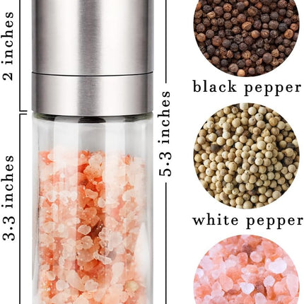 Gulex Salt and Pepper Grinder Set, Pepper Mill, Sea Salt Shaker Grinder Refillable, Adjustable Coarseness, Stainless Steel with Ceramic Rotor(Seasoning not included).