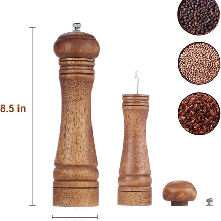 Gulex Wood Pepper Grinder Pepper Mill,Adjustable Coarseness 8 Inch Wooden Peppermill, Ceramic Grinding Mechanism Salt Mill Refillable (1 pack) (Dark-1PC).