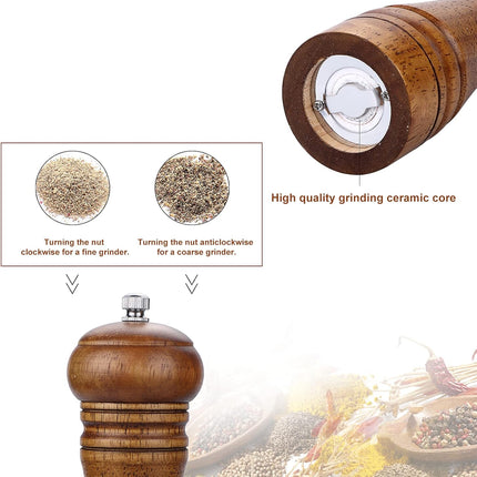 Gulex Wood Pepper Grinder Pepper Mill,Adjustable Coarseness 8 Inch Wooden Peppermill, Ceramic Grinding Mechanism Salt Mill Refillable (1 pack) (Dark-1PC).