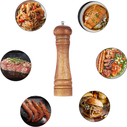 Gulex Wood Pepper Grinder Pepper Mill,Adjustable Coarseness 8 Inch Wooden Peppermill, Ceramic Grinding Mechanism Salt Mill Refillable (1 pack) (Dark-1PC).