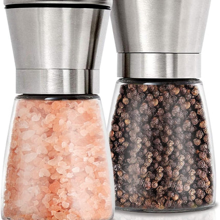 Gulex Salt and Pepper Grinder Set Pepper Mill, Sea Salt Shaker Refillable, Adjustable Coarseness, Stainless Steel with Ceramic Rotor (Set of 2).