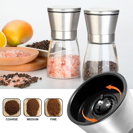 Gulex Salt and Pepper Grinder Set Pepper Mill, Sea Salt Shaker Refillable, Adjustable Coarseness, Stainless Steel with Ceramic Rotor (Set of 2).