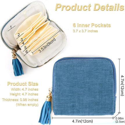Small Travel Jewelry Case, Portable Soft Jewelry Bags, Organizer Pouch with 6 Compartments Pocket, Anti-Scratch Storage Holder for Bangle Bracelets Earrings Necklace, Women Gifts, Ocean Blue.