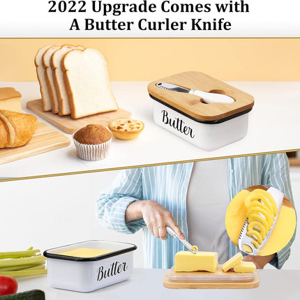 LANDNEOO Butter Dish with Lid and Butter Curler Knife - Unbreakable Stainless Steel Keeper Container with Double Silicone Sealing, for Kitchen Farmhouse Decor.