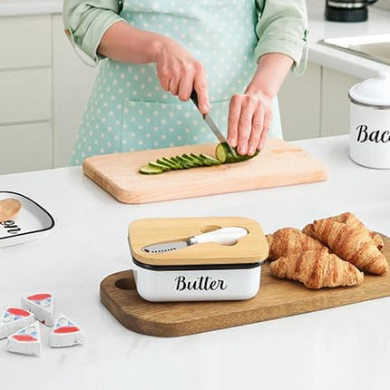 LANDNEOO Butter Dish with Lid and Butter Curler Knife - Unbreakable Stainless Steel Keeper Container with Double Silicone Sealing, for Kitchen Farmhouse Decor.
