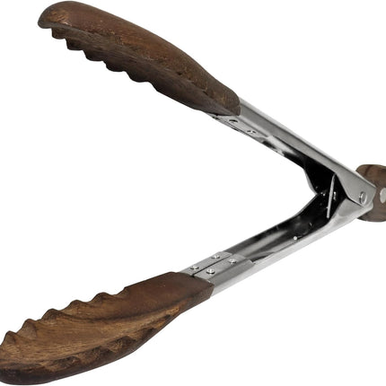 Biaungdo Wooden Tongs for Cooking, 9 Inch Walnut Wooden kitchen Tongs, Stainless Steel Salad Tong with Wood Tip for Serving Food, Grilling, Cooking Utensils Set (Pull Lock).