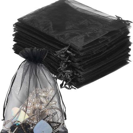 YQL Black Organza Bags,100PCS 5x7 Inch Gift Favor Bags Mesh Fruit Protection Bags Jewelry Pouches Sachet Bags Wedding Party.