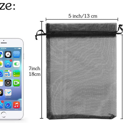 YQL Black Organza Bags,100PCS 5x7 Inch Gift Favor Bags Mesh Fruit Protection Bags Jewelry Pouches Sachet Bags Wedding Party.
