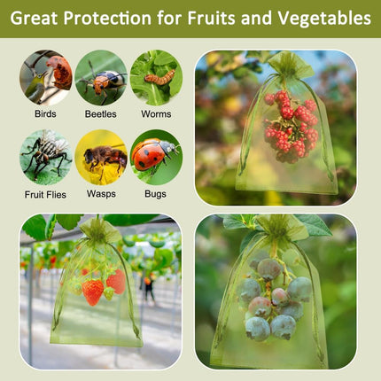 YQL 100Pcs 4"x6" Fruit Protection Bags,Fruit Netting Bags,Garden Netting Bags with Drawstring for Protecting Fruits and Vegetables.