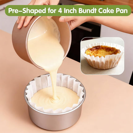 YQL 120PCS 4 Inch Disposable Basque Cake Paper Liners, Non-Stick Parchment Wrappers for Cheesecake, Muffin, Cupcake, Baking Paper Cups for Oven, Air Fryer, Microwave, White.