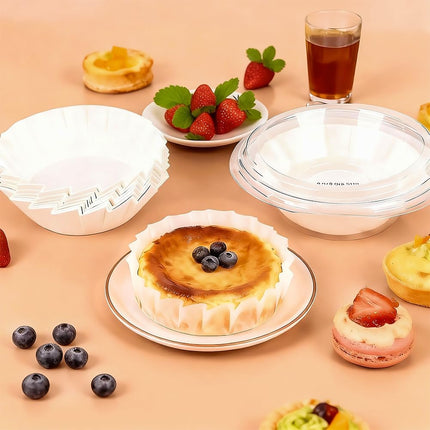 YQL 120PCS 4 Inch Disposable Basque Cake Paper Liners, Non-Stick Parchment Wrappers for Cheesecake, Muffin, Cupcake, Baking Paper Cups for Oven, Air Fryer, Microwave, White.