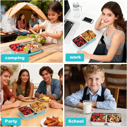 YQL 2 Pack Stainless Steel Food Containers with Lids, Double & Single Compartment Snack Boxes for Kids, Leakproof Reusable Bento Box for Lunch Prep, Travel, School, Camping.