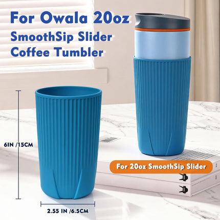 YQL 2-Pack Silicone Water Bottle Boot for Owala 20oz SmoothSip Slider Tumbler – Half-Wrap Protective Cup Sleeve, Anti-Slip Silicone Base for Travel Mug, Reusable & Dishwasher Safe (Blue).