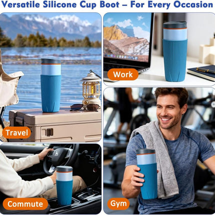 YQL 2-Pack Silicone Water Bottle Boot for Owala 20oz SmoothSip Slider Tumbler – Half-Wrap Protective Cup Sleeve, Anti-Slip Silicone Base for Travel Mug, Reusable & Dishwasher Safe (Blue).