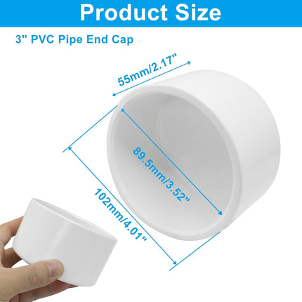 Biaungdo 2 Pack 3 Inch PVC Pipe End Cap Fitting, Furniture Grade SCH40 PVC Pipe Plug Adapter, White Pipes Plug Socket Fittings for Build Furniture DIY Structure Garden Shelf.