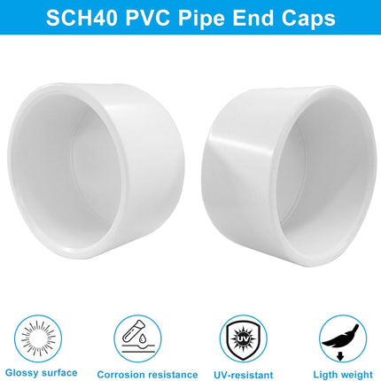 Biaungdo 2 Pack 3 Inch PVC Pipe End Cap Fitting, Furniture Grade SCH40 PVC Pipe Plug Adapter, White Pipes Plug Socket Fittings for Build Furniture DIY Structure Garden Shelf.
