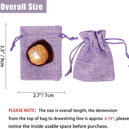 20Pcs Burlap Bags with Drawstring 2.7 x 3.5 Inch, Linen Small Party Favor Gift Bags Jewelry Pouches Sachet Sacks for Wedding, DIY Craft (Light Purple).