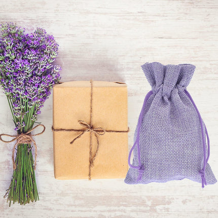 20Pcs Burlap Bags with Drawstring 2.7 x 3.5 Inch, Linen Small Party Favor Gift Bags Jewelry Pouches Sachet Sacks for Wedding, DIY Craft (Light Purple).