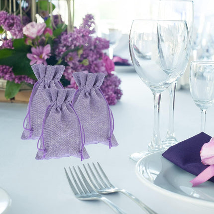 20Pcs Burlap Bags with Drawstring 2.7 x 3.5 Inch, Linen Small Party Favor Gift Bags Jewelry Pouches Sachet Sacks for Wedding, DIY Craft (Light Purple).