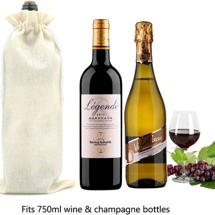 10Pcs Burlap Wine Gift Bags, Drawstring Linen Champagne Wine Bottle Bag Christmas Wedding Birthday Party Favor Wrap Pouches 13.7 x 5.9 Inches (Cream).