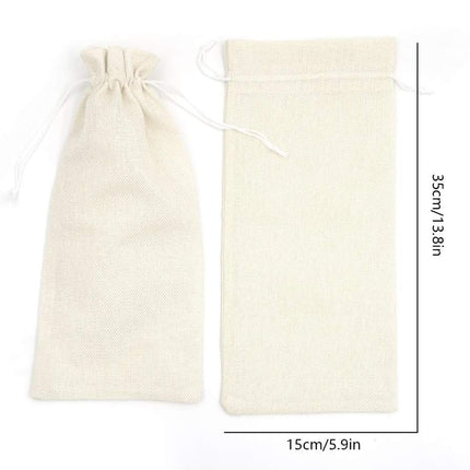 10Pcs Burlap Wine Gift Bags, Drawstring Linen Champagne Wine Bottle Bag Christmas Wedding Birthday Party Favor Wrap Pouches 13.7 x 5.9 Inches (Cream).