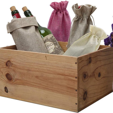 10Pcs Burlap Wine Gift Bags, Drawstring Linen Champagne Wine Bottle Bag Christmas Wedding Birthday Party Favor Wrap Pouches 13.7 x 5.9 Inches (Cream).